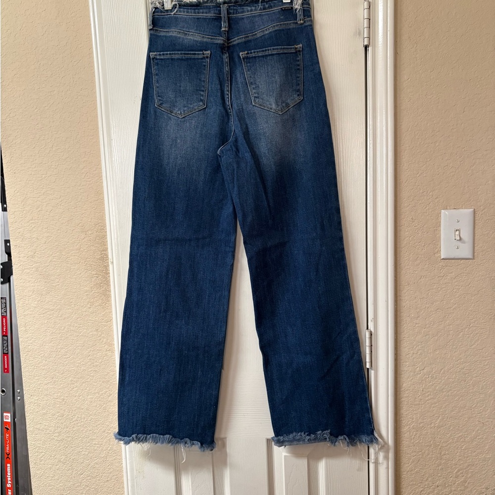 Risen Jeans High Rise Wide Leg Fray Hem & Waist Medium Wash Jeans Size 29" - Picture 8 of 15